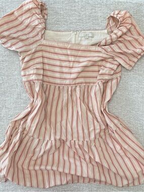 LOFT Cream Dress with Pink & Red Stripes